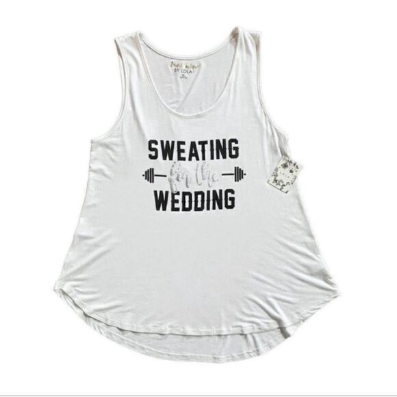 LDLA Bridal Sweating For The Wedding White & Silver Metallic Barbell Tank Top XL - Picture 6 of 10